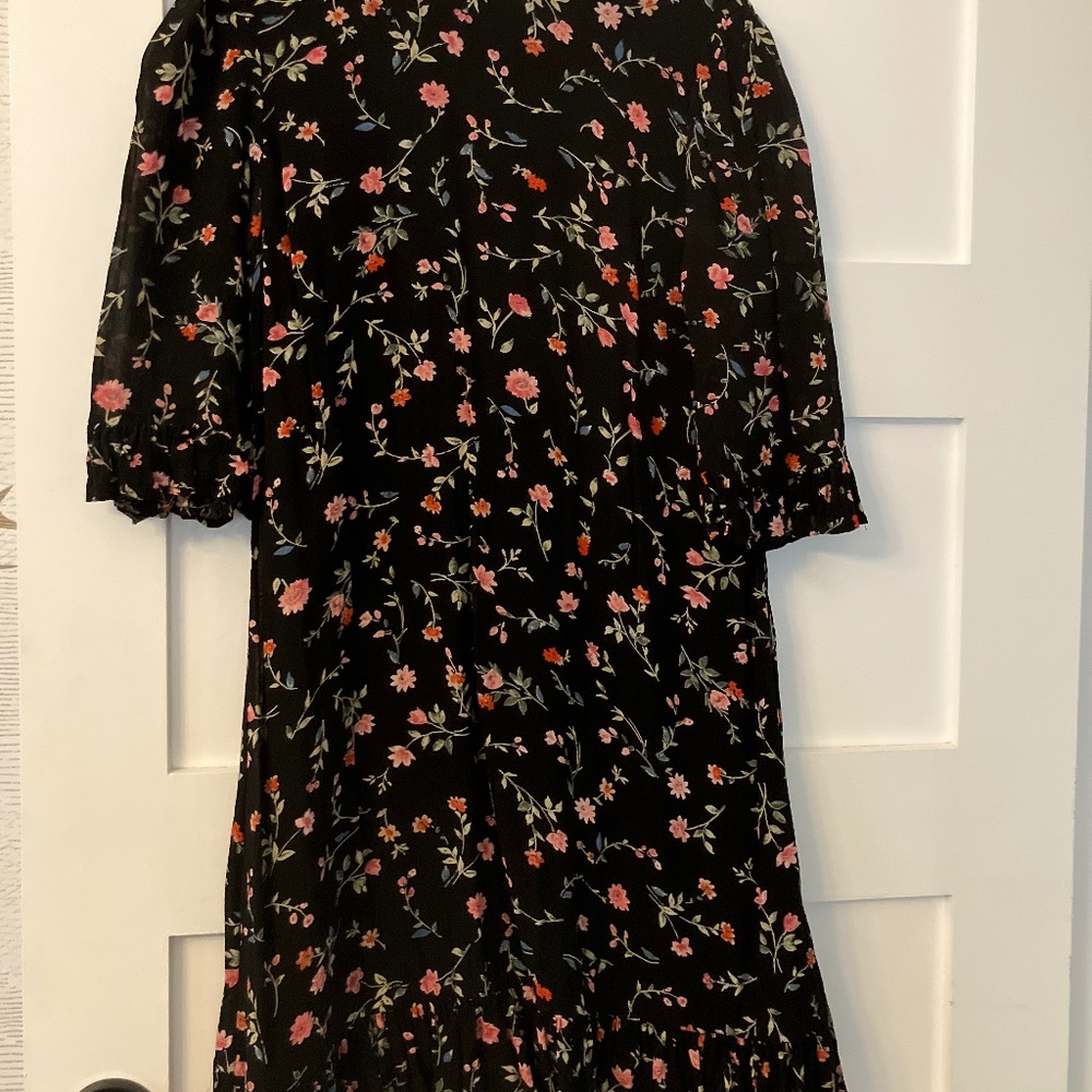 Ganni black floral mini dress size 38